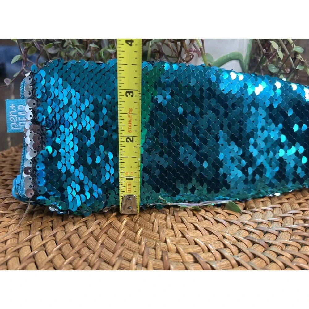 Pen & Gear Mermaid Tail Pencil Pouch Pen Case w/Zipper & Teal/Silver Sequins